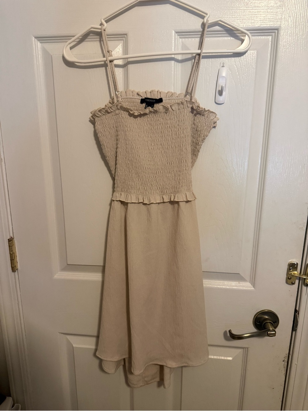 Forever 21 Cream Smocked Ruffle Midi Dress